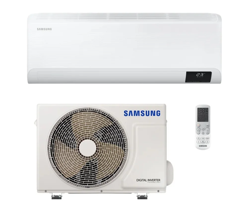 Samsung split system indoor unit, outdoor condenser and remote control